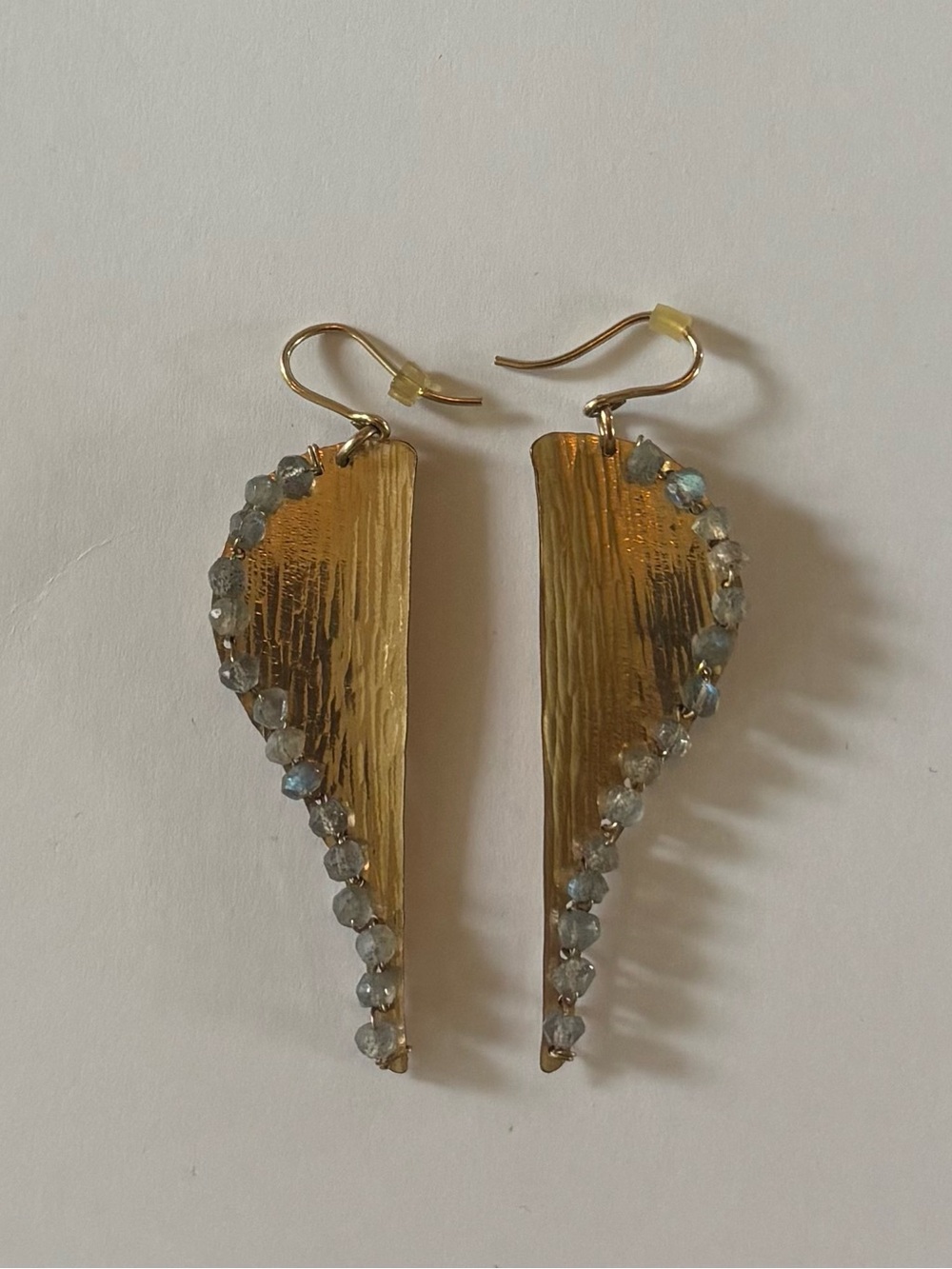 Nashelle Artisian Textured Brass Earrings with Gemstones Wing Design